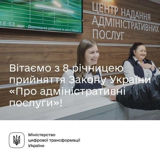 Вітаємо з 8 річницею прийняття Закону України «Про адміністративні послуги»!