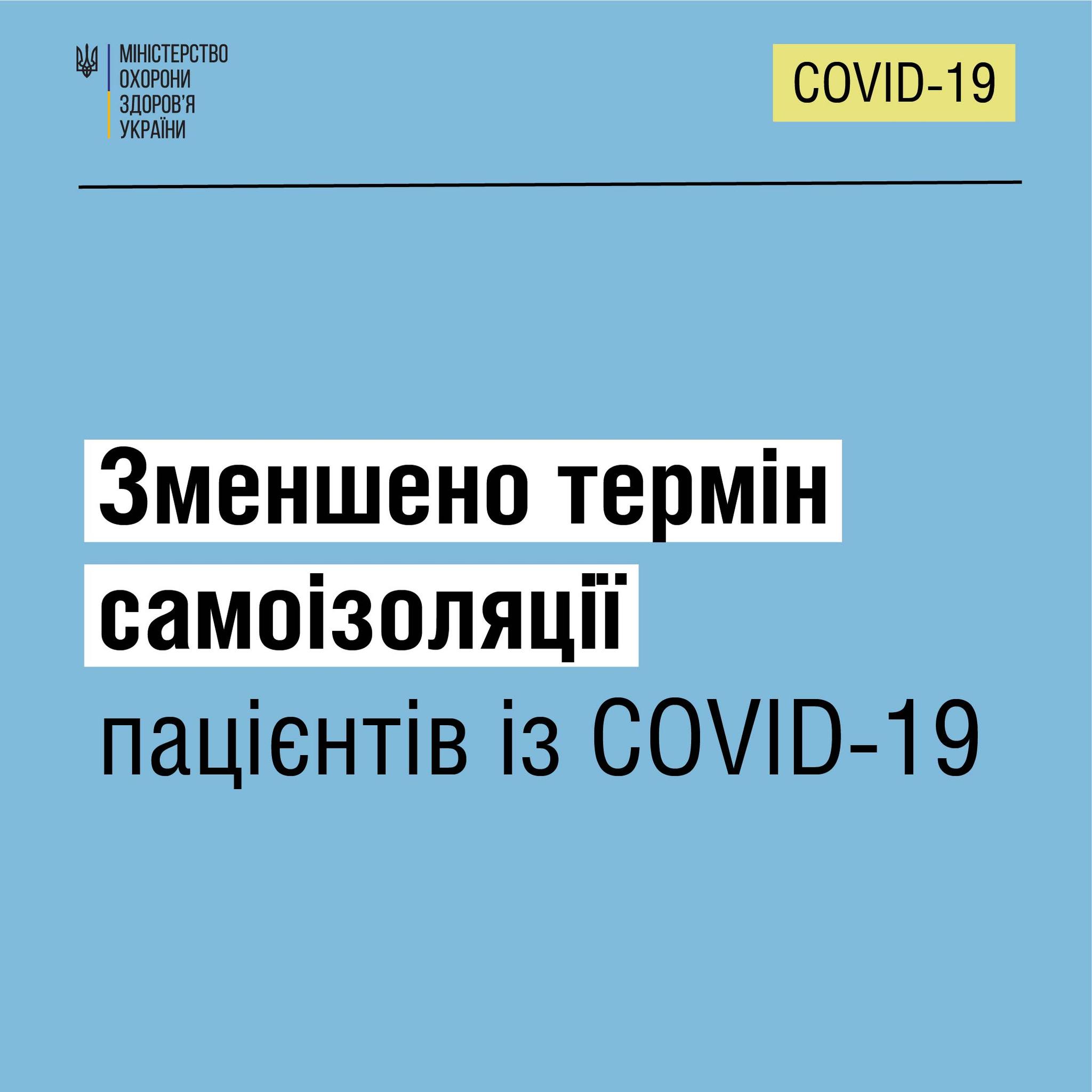 Зменшено термін самоізоляції пацієнтів із COVID-19