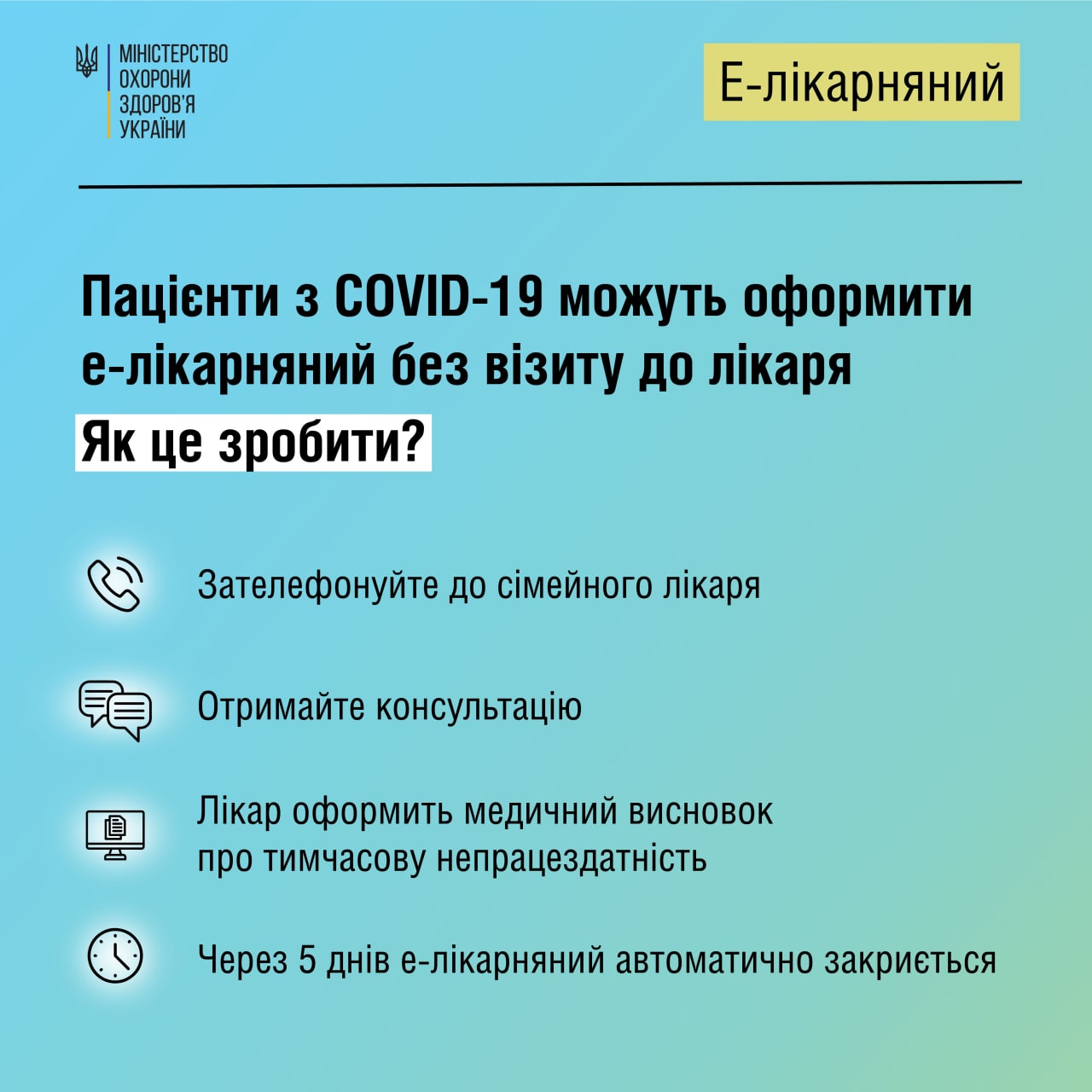 Пацієнти з COVID-19 можуть оформити е-лікарняний без візиту до лікаря