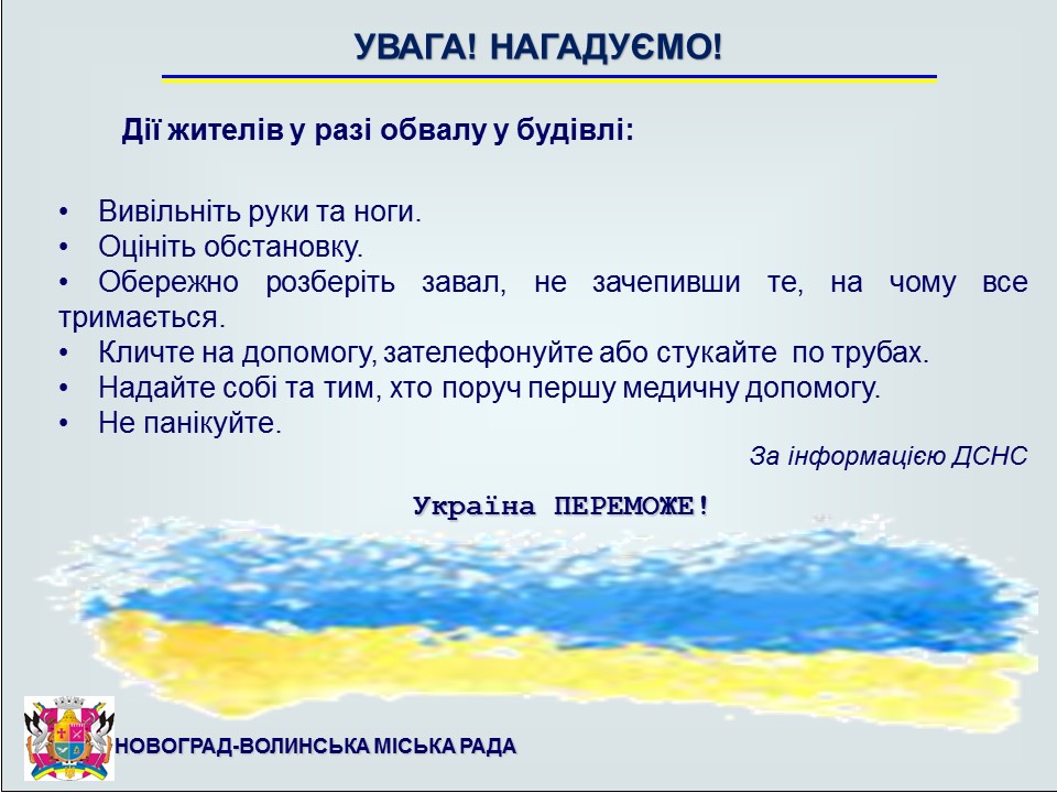 Дії жителів у разі обвалу у будівлі.