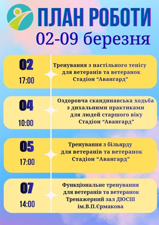 План роботи МЦФЗН «Спорт для всіх» на тиждень