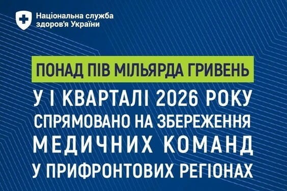 НСЗУ: понад пів мільярда гривень у І кварталі 2026 року спрямовано на збереження медичних команд у прифронтових регіонах